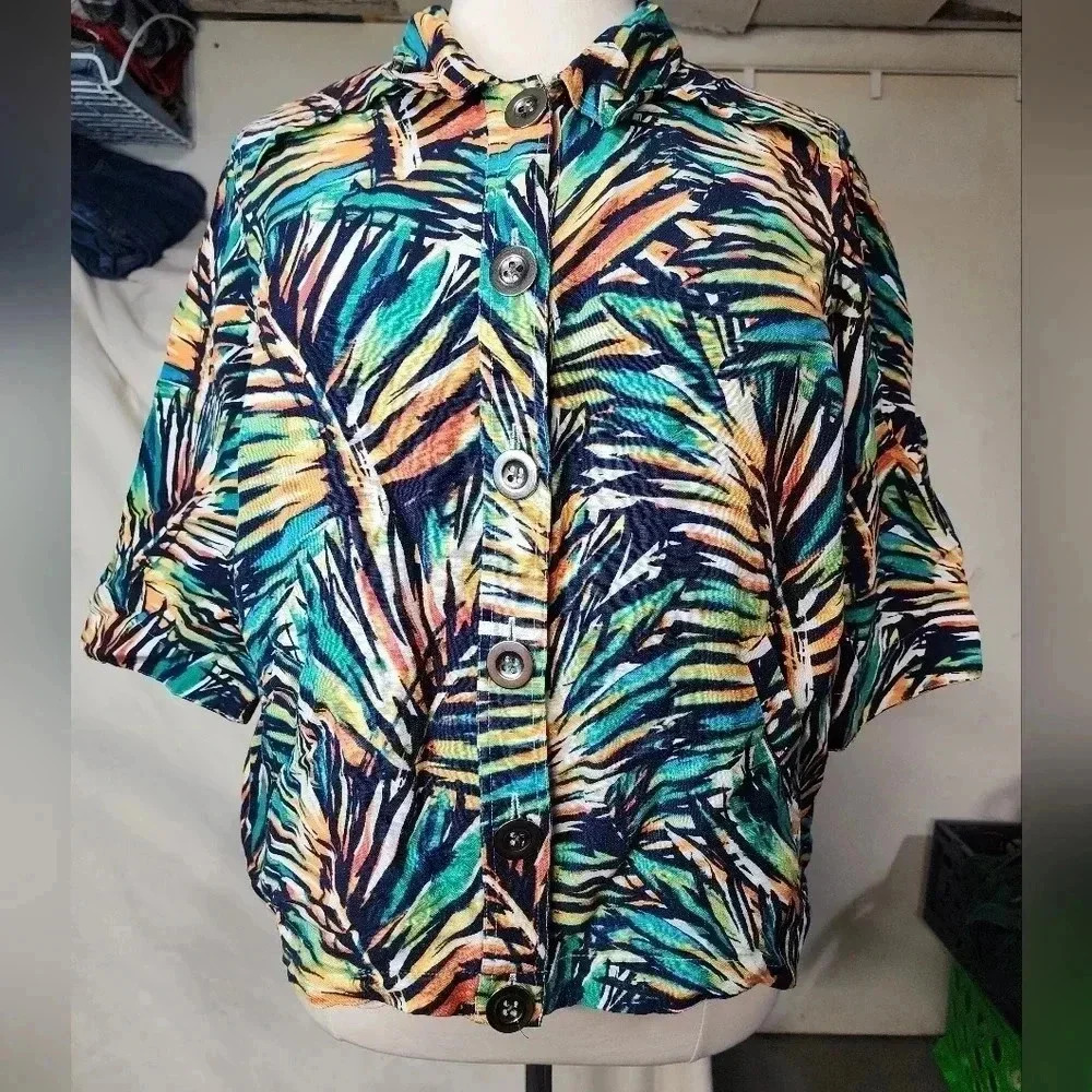 CJ BANKS TROPICAL DESIGN MULTICOLOR PLUS SIZE 2X BLAZER - Picture 1 of 10